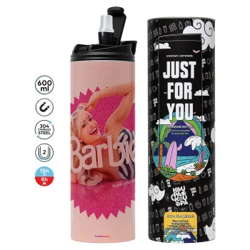 Barbie is everything, Tumbler ποτήρι θερμό ΡΟΖ από ανοξείδωτο ατσάλι 600ml