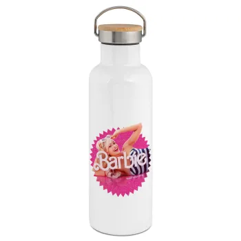 Barbie is everything, Stainless steel White with wooden lid (bamboo), double wall, 750ml