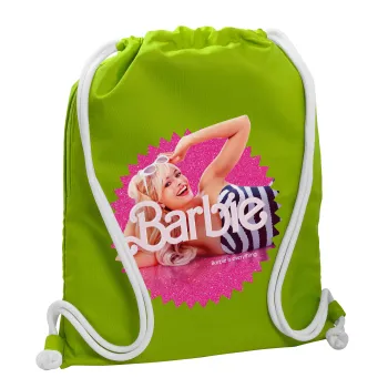 Barbie is everything, Backpack bag GYMBAG LIME GREEN, with pocket (40x48cm) & thick cords