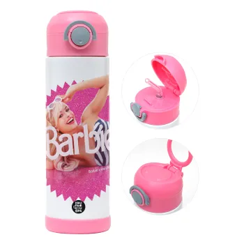 Barbie is everything, Παιδικό παγούρι θερμό, ανοξείδωτο, με καλαμάκι ασφαλείας, ΡΟΖ (500ml)