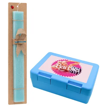 Barbie is everything, Easter Set, children's snack container BLUE & Easter aromatic flat candle (30cm) (TURQUOISE)