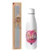 Easter Set, metallic stainless thermos bottle (500ml) & scented flat Easter candle (30cm) (GRAY)