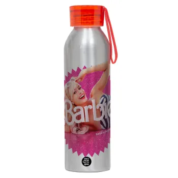 Barbie is everything, Αλουμινένιο Αθλητικό Μπουκάλι 650ml – Ασημί με Κόκκινο Καπάκι και Λουράκι Σιλικόνης