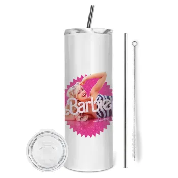 Barbie is everything, Tumbler ποτήρι θερμό από ανοξείδωτο ατσάλι 600ml, με μεταλλικό καλαμάκι & βούρτσα καθαρισμού