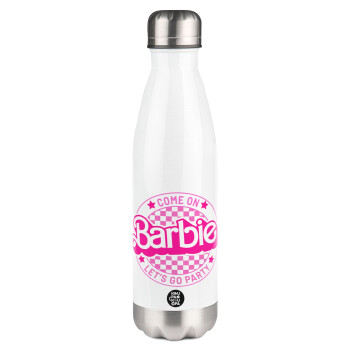 Come On Barbie Lets Go Party , Μεταλλικό παγούρι θερμός Λευκό (Stainless steel), διπλού τοιχώματος, 500ml
