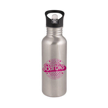 Come On Barbie Lets Go Party , Water bottle Silver with straw, stainless steel 600ml
