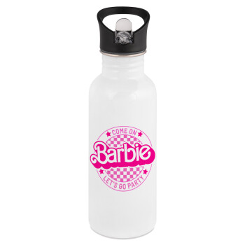 Come On Barbie Lets Go Party , White water bottle with straw, stainless steel 600ml