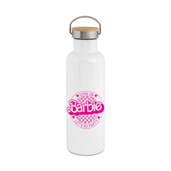 Come On Barbie Lets Go Party , Stainless steel White with wooden lid (bamboo), double wall, 750ml