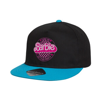 Come On Barbie Lets Go Party , Καπέλο παιδικό Flat Snapback, Μαύρο/Μπλε (100% ΒΑΜΒΑΚΕΡΟ, ΠΑΙΔΙΚΟ, UNISEX, ONE SIZE)