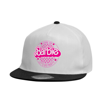 Come On Barbie Lets Go Party , Καπέλο παιδικό Flat Snapback, Λευκό (100% ΒΑΜΒΑΚΕΡΟ, ΠΑΙΔΙΚΟ, UNISEX, ONE SIZE)