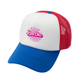 Come On Barbie Lets Go Party , Καπέλο Ενηλίκων Soft Trucker με Δίχτυ Red/Blue/White (POLYESTER, ΕΝΗΛΙΚΩΝ, UNISEX, ONE SIZE)