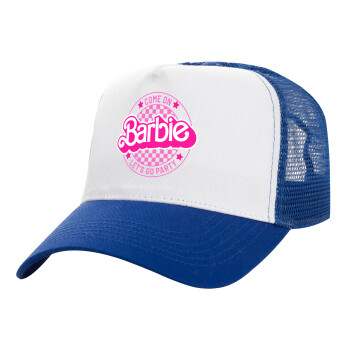 Come On Barbie Lets Go Party , Καπέλο Ενηλίκων Structured Trucker, με Δίχτυ, ΛΕΥΚΟ/ΜΠΛΕ (100% ΒΑΜΒΑΚΕΡΟ, ΕΝΗΛΙΚΩΝ, UNISEX, ONE SIZE)