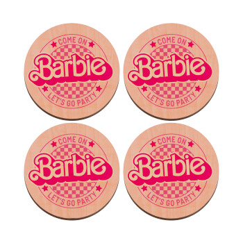 Come On Barbie Lets Go Party , ΣΕΤ x4 Σουβέρ ξύλινα στρογγυλά plywood (9cm)