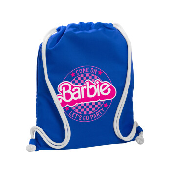 Come On Barbie Lets Go Party , Τσάντα πλάτης πουγκί GYMBAG Μπλε, με τσέπη (40x48cm) & χονδρά κορδόνια