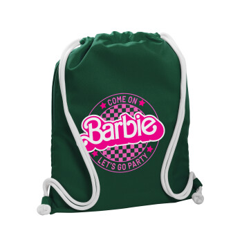 Come On Barbie Lets Go Party , Τσάντα πλάτης πουγκί GYMBAG BOTTLE GREEN, με τσέπη (40x48cm) & χονδρά λευκά κορδόνια