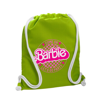 Come On Barbie Lets Go Party , Τσάντα πλάτης πουγκί GYMBAG LIME GREEN, με τσέπη (40x48cm) & χονδρά κορδόνια
