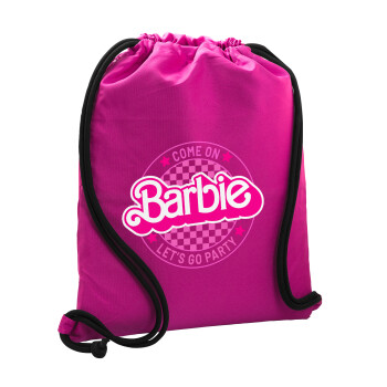 Come On Barbie Lets Go Party , Τσάντα πλάτης πουγκί GYMBAG Φούξια, με τσέπη (40x48cm) & χονδρά κορδόνια