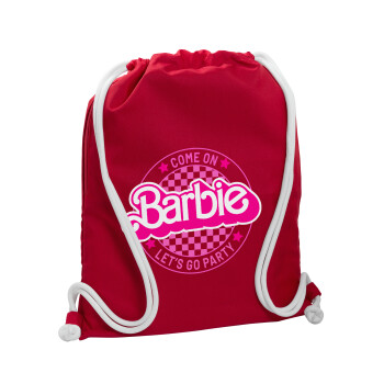 Come On Barbie Lets Go Party , Τσάντα πλάτης πουγκί GYMBAG Κόκκινη, με τσέπη (40x48cm) & χονδρά κορδόνια