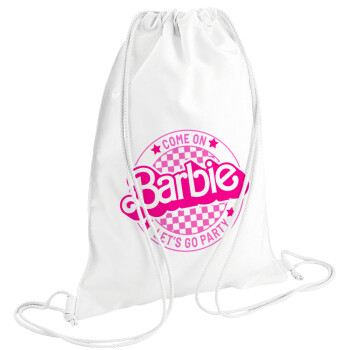 Come On Barbie Lets Go Party , Τσάντα πλάτης πουγκί GYMBAG λευκή (28x40cm)