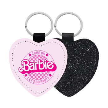 Come On Barbie Lets Go Party , Μπρελόκ PU δερμάτινο glitter καρδιά ΜΑΥΡΟ