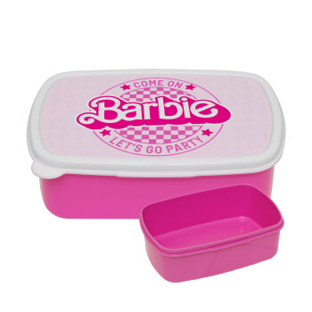 Come On Barbie Lets Go Party , ΡΟΖ παιδικό δοχείο φαγητού (lunchbox) πλαστικό (BPA-FREE) Lunch Βox M18 x Π13 x Υ6cm