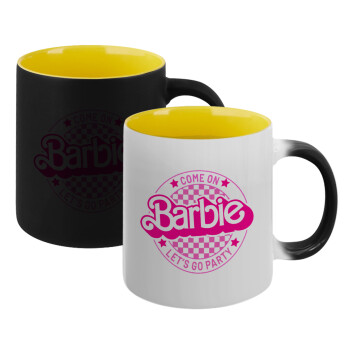 Come On Barbie Lets Go Party , Κούπα Μαγική εσωτερικό κίτρινη, κεραμική 330ml που αλλάζει χρώμα με το ζεστό ρόφημα (1 τεμάχιο)