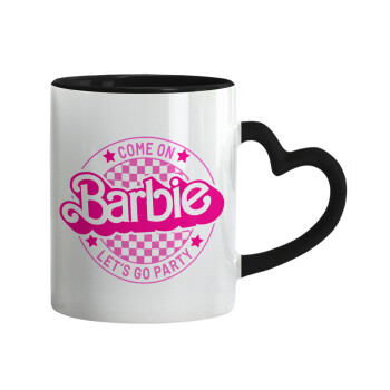 Come On Barbie Lets Go Party , Mug heart black handle, ceramic, 330ml