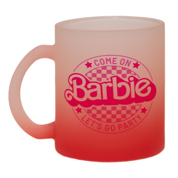 Come On Barbie Lets Go Party , Κούπα γυάλινη δίχρωμη με βάση το κόκκινο ματ, 330ml