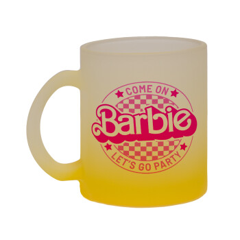Come On Barbie Lets Go Party , Κούπα γυάλινη δίχρωμη με βάση το κίτρινο ματ, 330ml