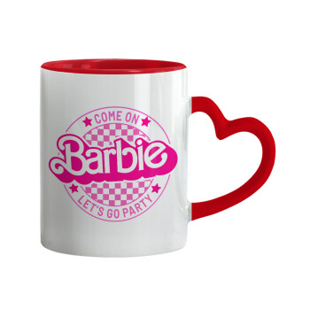 Come On Barbie Lets Go Party , Mug heart red handle, ceramic, 330ml