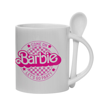 Come On Barbie Lets Go Party , Ceramic coffee mug with Spoon, 330ml (1pcs)