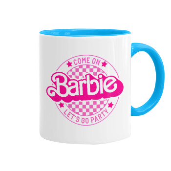 Come On Barbie Lets Go Party , Κούπα χρωματιστή γαλάζια, κεραμική, 330ml