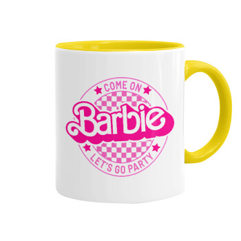 Come On Barbie Lets Go Party , Κούπα χρωματιστή κίτρινη, κεραμική, 330ml