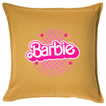 Come On Barbie Lets Go Party , Μαξιλάρι καναπέ Κίτρινο 100% βαμβάκι, περιέχεται το γέμισμα (50x50cm)