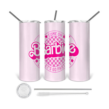 Come On Barbie Lets Go Party , Tumbler ποτήρι θερμό από ανοξείδωτο ατσάλι 600ml, με μεταλλικό καλαμάκι & βούρτσα καθαρισμού