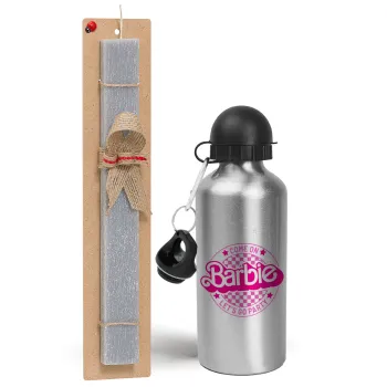 Come On Barbie Lets Go Party , Easter Set, metallic silver aluminum water bottle (500ml) & aromatic flat Easter candle (30cm) (GRAY)
