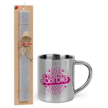 Come On Barbie Lets Go Party , Easter Set, metallic thermal cup (300ml) & Easter aromatic flat candle (30cm) (GRAY)