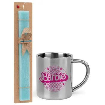Come On Barbie Lets Go Party , Easter Set, metallic thermal cup (300ml) & aromatic flat Easter candle (30cm) (TURQUOISE)