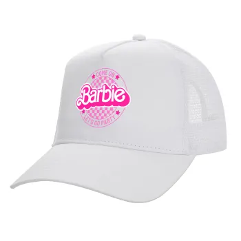 Come On Barbie Lets Go Party , Καπέλο Ενηλίκων Structured Trucker, με Δίχτυ, ΛΕΥΚΟ (100% ΒΑΜΒΑΚΕΡΟ, ΕΝΗΛΙΚΩΝ, UNISEX, ONE SIZE)