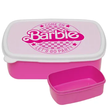 Come On Barbie Lets Go Party , ΡΟΖ παιδικό δοχείο φαγητού (lunchbox) πλαστικό (BPA-FREE) Lunch Βox M18 x Π13 x Υ6cm