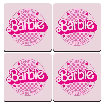 Come On Barbie Lets Go Party , ΣΕΤ 4 Σουβέρ ξύλινα τετράγωνα (9cm)