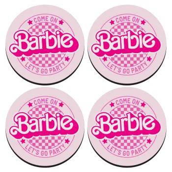 Come On Barbie Lets Go Party , ΣΕΤ 4 Σουβέρ ξύλινα στρογγυλά (9cm)