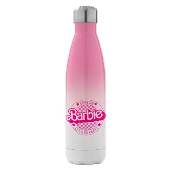 Come On Barbie Lets Go Party , Μεταλλικό παγούρι θερμός Ροζ/Λευκό (Stainless steel), διπλού τοιχώματος, 500ml