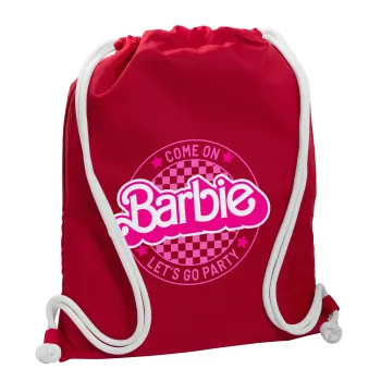 Come On Barbie Lets Go Party , Τσάντα πλάτης πουγκί GYMBAG Κόκκινη, με τσέπη (40x48cm) & χονδρά κορδόνια