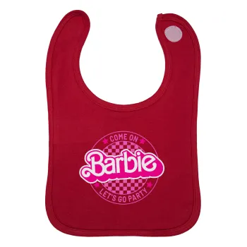 Come On Barbie Lets Go Party , Σαλιάρα με Σκρατς Κόκκινη 100% Organic Cotton (0-18 months)