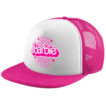Come On Barbie Lets Go Party , Καπέλο παιδικό Soft Trucker με Δίχτυ ΡΟΖ/ΛΕΥΚΟ (POLYESTER, ΠΑΙΔΙΚΟ, ONE SIZE)