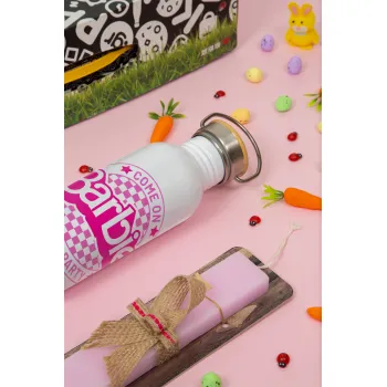 Come On Barbie Lets Go Party , Easter Set, SS Metallic water bottle (620ml, stainless steel) & scented flat Easter candle (30cm) (PINK)