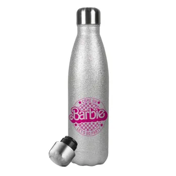 Come On Barbie Lets Go Party , Metallic Glitter Silver Thermos Flask (Stainless steel), double-walled, 500ml