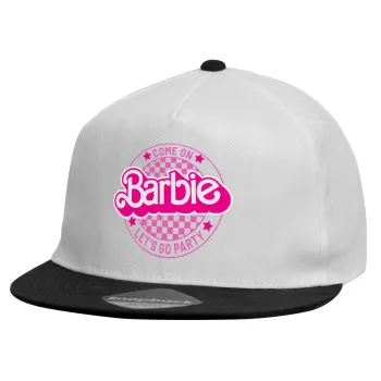 Come On Barbie Lets Go Party , Καπέλο παιδικό Flat Snapback, Λευκό (100% ΒΑΜΒΑΚΕΡΟ, ΠΑΙΔΙΚΟ, UNISEX, ONE SIZE)