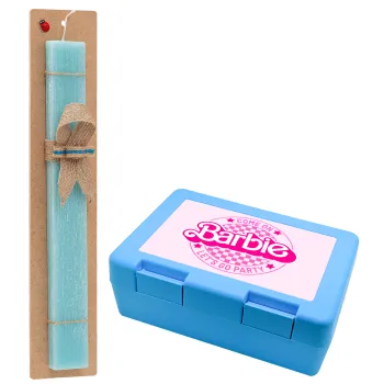 Come On Barbie Lets Go Party , Easter Set, children's snack container BLUE & Easter aromatic flat candle (30cm) (TURQUOISE)